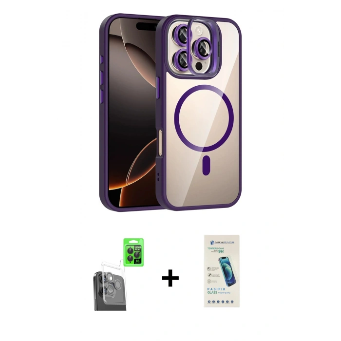 MARSİLYAN™- iPhone 16 Pro Max Kılıf Yadigar Asil Koleksiyonu - Şeffaf Pasifik Cam Ekran Koruyucu + Raze Metal Kamera Lens - SH