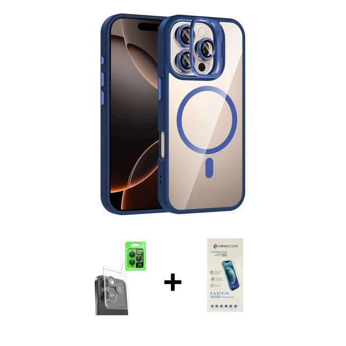 MARSİLYAN™- iPhone 16 Pro Max Kılıf Yadigar Asil Koleksiyonu - Şeffaf Pasifik Cam Ekran Koruyucu + Raze Metal Kamera Lens - SH