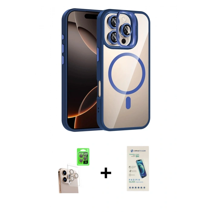 MARSİLYAN™- iPhone 16 Pro Max Kılıf Yadigar Asil Koleksiyonu - Şeffaf Pasifik Cam Ekran Koruyucu + Raze Metal Kamera Lens - NLGY