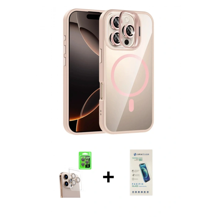 MARSİLYAN™- iPhone 16 Pro Max Kılıf Yadigar Asil Koleksiyonu - Şeffaf Pasifik Cam Ekran Koruyucu + Raze Metal Kamera Lens - NLGY