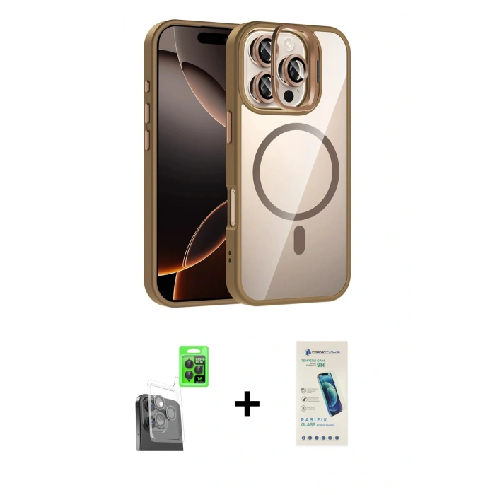 MARSİLYAN™- iPhone 16 Pro Max Kılıf Yadigar Asil Koleksiyonu - Şeffaf Pasifik Cam Ekran Koruyucu + Raze Metal Kamera Lens - SH