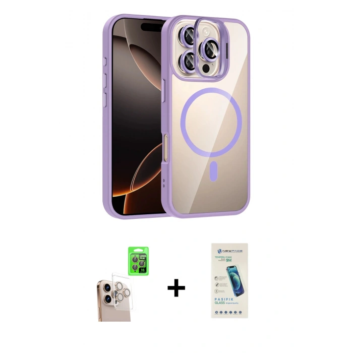 MARSİLYAN™- iPhone 16 Pro Max Kılıf Yadigar Asil Koleksiyonu - Şeffaf Pasifik Cam Ekran Koruyucu + Raze Metal Kamera Lens - NLGY