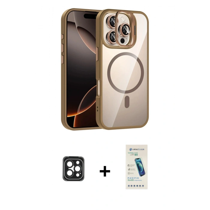 MARSİLYAN™- iPhone 16 Pro Max Kılıf Yadigar Asil Koleksiyonu - Şeffaf Pasifik Cam Ekran Koruyucu + Siyah PVD Metal Kamera Lens