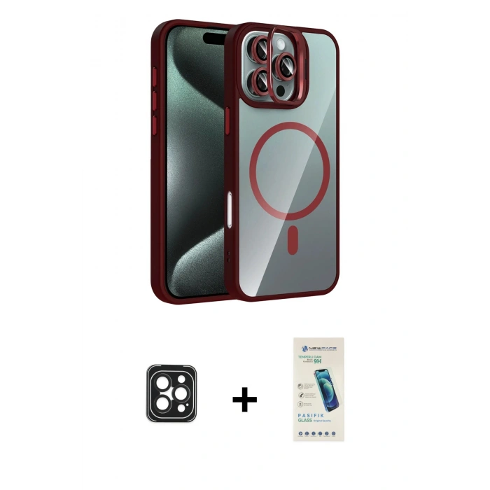 MARSİLYAN™- iPhone 16 Pro Max Kılıf Yadigar Asil Koleksiyonu - Şeffaf Pasifik Cam Ekran Koruyucu + Siyah PVD Metal Kamera Lens