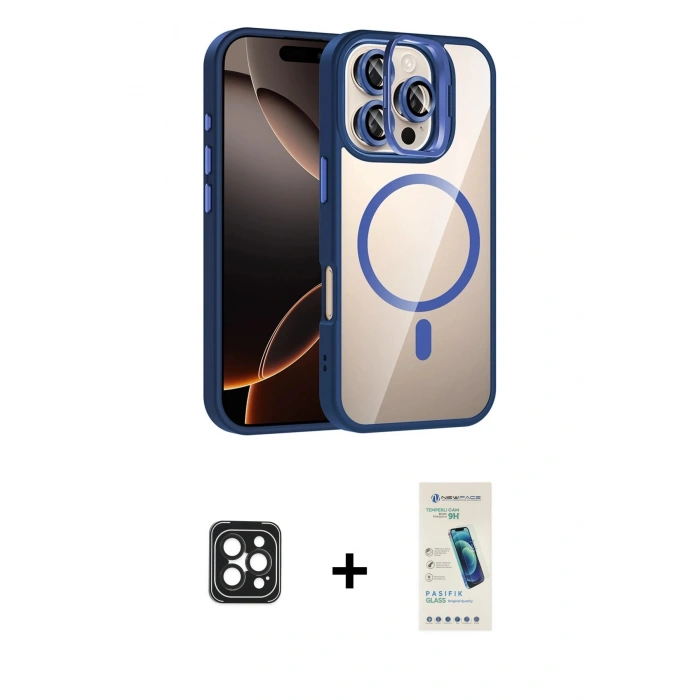 MARSİLYAN™- iPhone 16 Pro Max Kılıf Yadigar Asil Koleksiyonu - Şeffaf Pasifik Cam Ekran Koruyucu + Siyah PVD Metal Kamera Lens