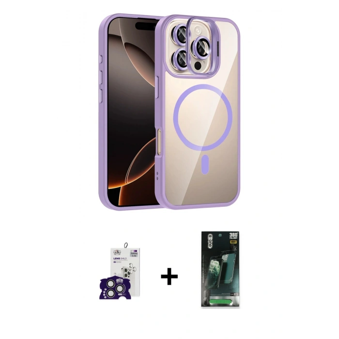 MARSİLYAN™- iPhone 16 Pro Max Kılıf Yadigar Asil Koleksiyonu - Siyah 360 Mat Full Body Arka Koruyucu + Bilvis Titan Kamera Lens - TMGI