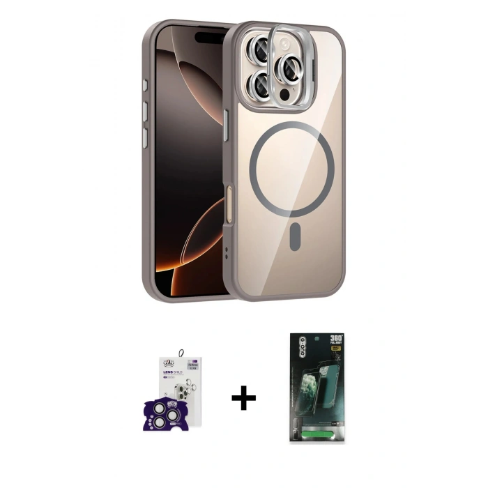 MARSİLYAN™- iPhone 16 Pro Max Kılıf Yadigar Asil Koleksiyonu - Siyah 360 Mat Full Body Arka Koruyucu + Bilvis Titan Kamera Lens - TMGI