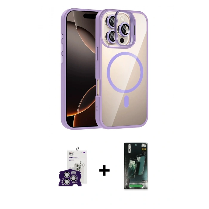MARSİLYAN™- iPhone 16 Pro Max Kılıf Yadigar Asil Koleksiyonu - Siyah 360 Mat Full Body Arka Koruyucu + Bilvis Titan Kamera Lens - GS