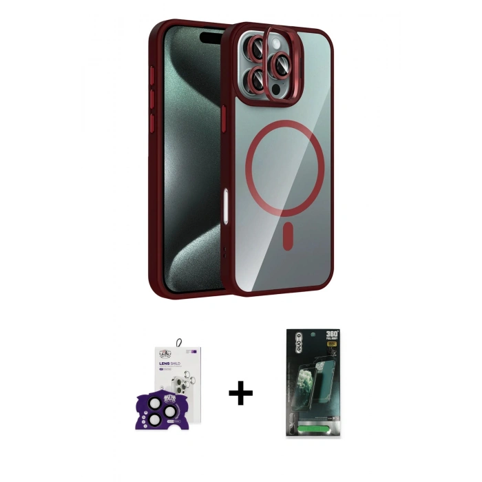 MARSİLYAN™- iPhone 16 Pro Max Kılıf Yadigar Asil Koleksiyonu - Siyah 360 Mat Full Body Arka Koruyucu + Bilvis Titan Kamera Lens - SH