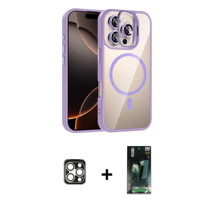 MARSİLYAN™- iPhone 16 Pro Max Kılıf Yadigar Asil Koleksiyonu - Siyah 360 Mat Full Body Arka Koruyucu + Gümüş PVD Metal Kamera Lens