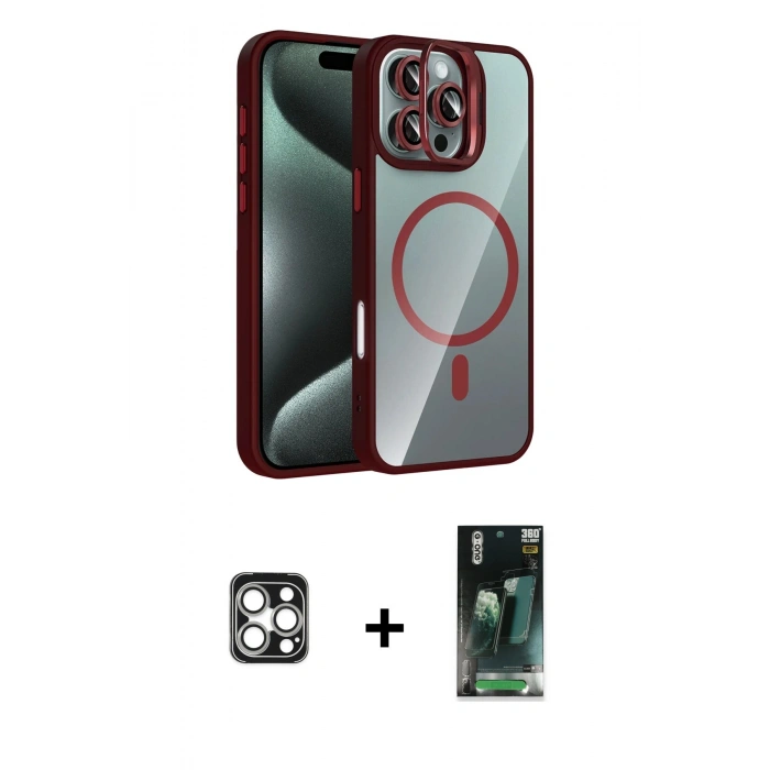 MARSİLYAN™- iPhone 16 Pro Max Kılıf Yadigar Asil Koleksiyonu - Siyah 360 Mat Full Body Arka Koruyucu + Gümüş PVD Metal Kamera Lens