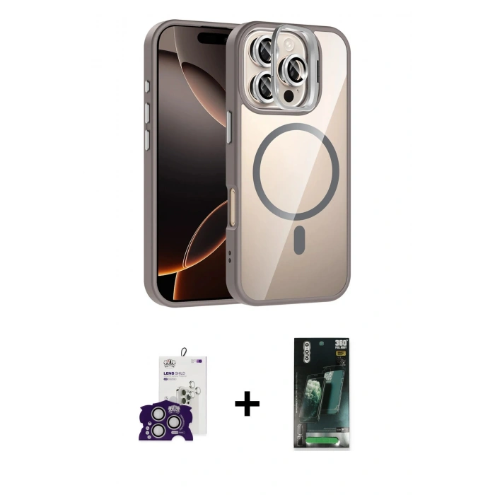 MARSİLYAN™- iPhone 16 Pro Max Kılıf Yadigar Asil Koleksiyonu - Siyah 360 Mat Full Body Arka Koruyucu + Bilvis Titan Kamera Lens - GS