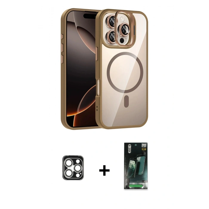 MARSİLYAN™- iPhone 16 Pro Max Kılıf Yadigar Asil Koleksiyonu - Siyah 360 Mat Full Body Arka Koruyucu + Gümüş PVD Metal Kamera Lens