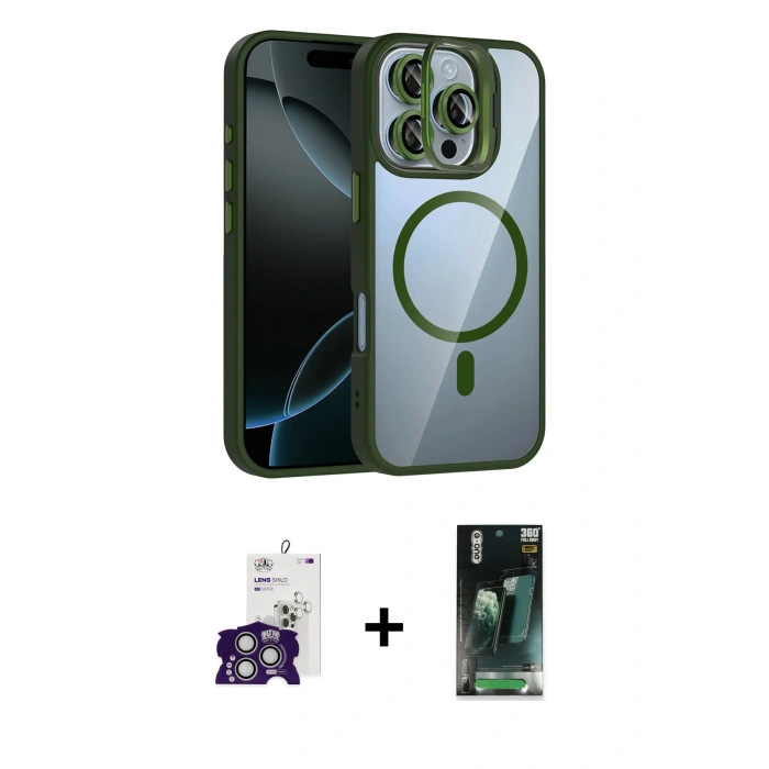 MARSİLYAN™- iPhone 16 Pro Max Kılıf Yadigar Asil Koleksiyonu - Siyah 360 Mat Full Body Arka Koruyucu + Bilvis Titan Kamera Lens - GS