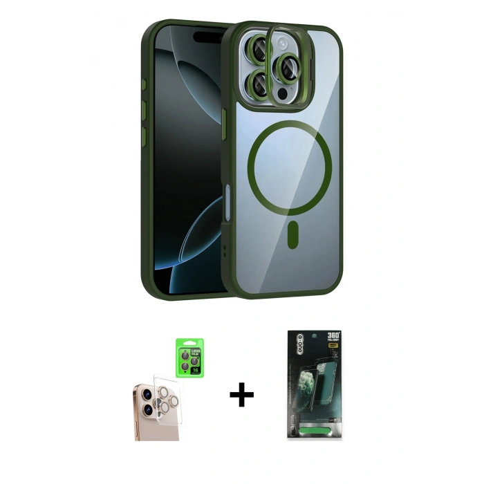 MARSİLYAN™- iPhone 16 Pro Max Kılıf Yadigar Asil Koleksiyonu - Siyah 360 Mat Full Body Arka Koruyucu + Raze Metal Kamera Lens - NLGY