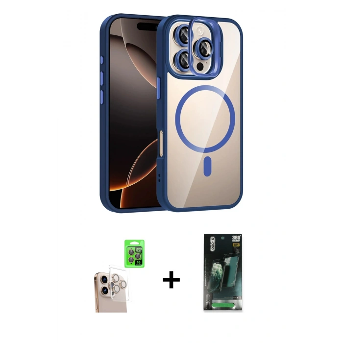 MARSİLYAN™- iPhone 16 Pro Max Kılıf Yadigar Asil Koleksiyonu - Siyah 360 Mat Full Body Arka Koruyucu + Raze Metal Kamera Lens - NLGY