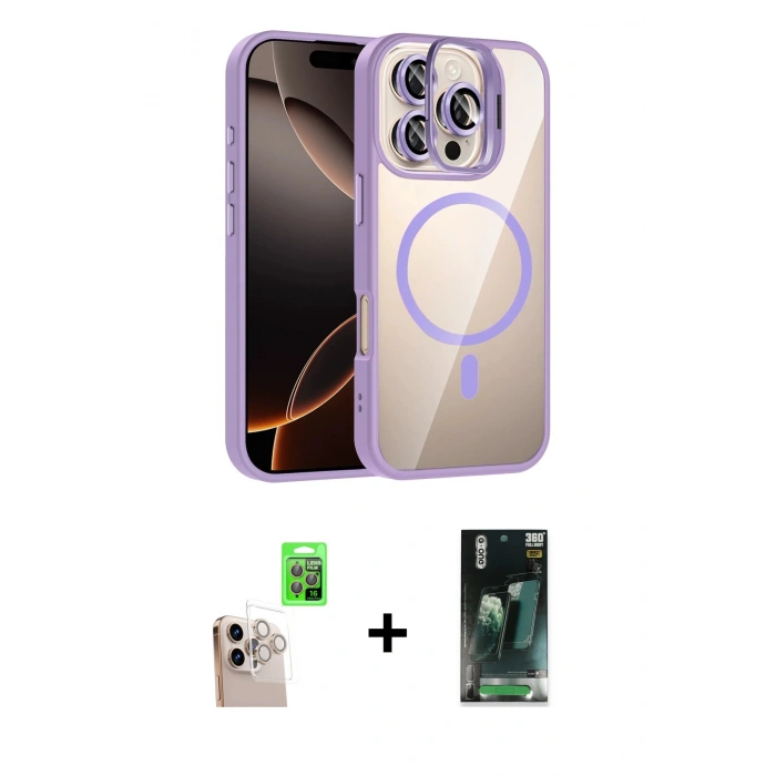 MARSİLYAN™- iPhone 16 Pro Max Kılıf Yadigar Asil Koleksiyonu - Siyah 360 Mat Full Body Arka Koruyucu + Raze Metal Kamera Lens - NLGY