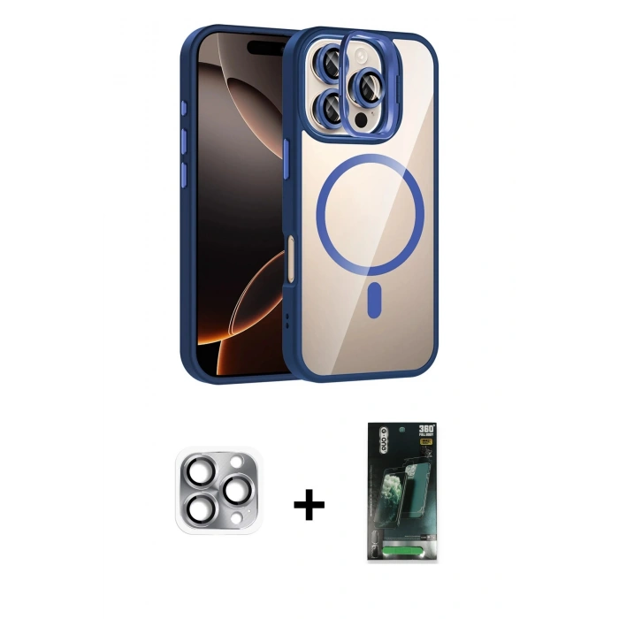 MARSİLYAN™- iPhone 16 Pro Max Kılıf Yadigar Asil Koleksiyonu - Siyah 360 Mat Full Body Arka Koruyucu + Pers Alüminyum Kamera Lens - GI