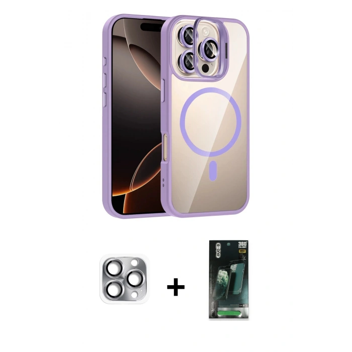 MARSİLYAN™- iPhone 16 Pro Max Kılıf Yadigar Asil Koleksiyonu - Siyah 360 Mat Full Body Arka Koruyucu + Pers Alüminyum Kamera Lens - GI