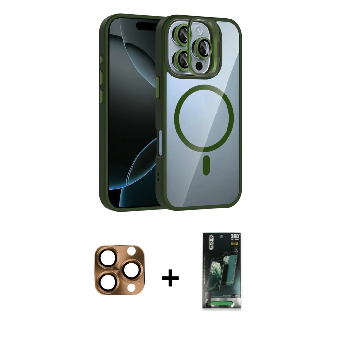 MARSİLYAN™- iPhone 16 Pro Max Kılıf Yadigar Asil Koleksiyonu - Siyah 360 Mat Full Body Arka Koruyucu + Pers Alüminyum Kamera Lens - CLTM