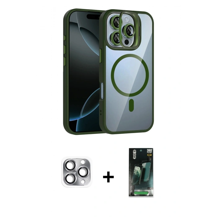 MARSİLYAN™- iPhone 16 Pro Max Kılıf Yadigar Asil Koleksiyonu - Siyah 360 Mat Full Body Arka Koruyucu + Pers Alüminyum Kamera Lens - GI