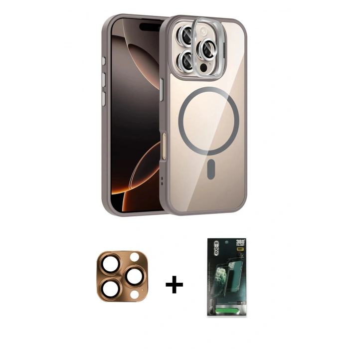 MARSİLYAN™- iPhone 16 Pro Max Kılıf Yadigar Asil Koleksiyonu - Siyah 360 Mat Full Body Arka Koruyucu + Pers Alüminyum Kamera Lens - CLTM