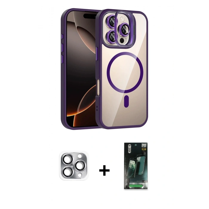 MARSİLYAN™- iPhone 16 Pro Max Kılıf Yadigar Asil Koleksiyonu - Siyah 360 Mat Full Body Arka Koruyucu + Pers Alüminyum Kamera Lens - GI