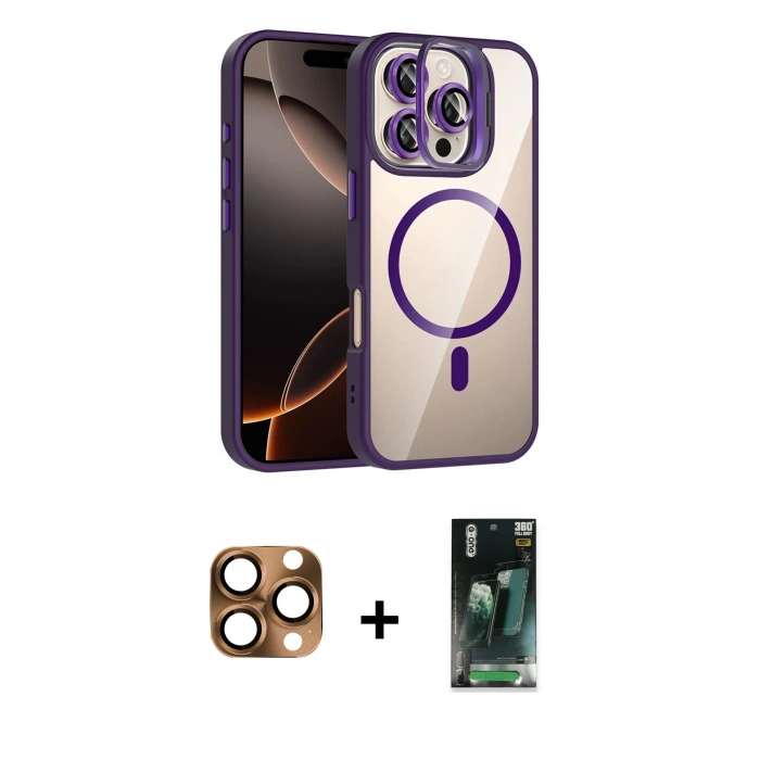 MARSİLYAN™- iPhone 16 Pro Max Kılıf Yadigar Asil Koleksiyonu - Siyah 360 Mat Full Body Arka Koruyucu + Pers Alüminyum Kamera Lens - CLTM