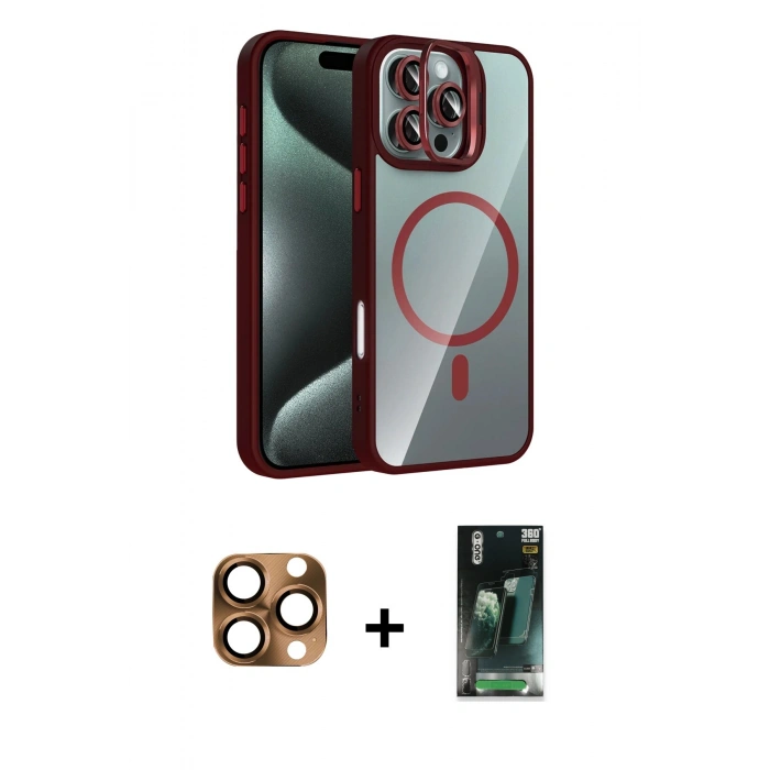MARSİLYAN™- iPhone 16 Pro Max Kılıf Yadigar Asil Koleksiyonu - Siyah 360 Mat Full Body Arka Koruyucu + Pers Alüminyum Kamera Lens - CLTM