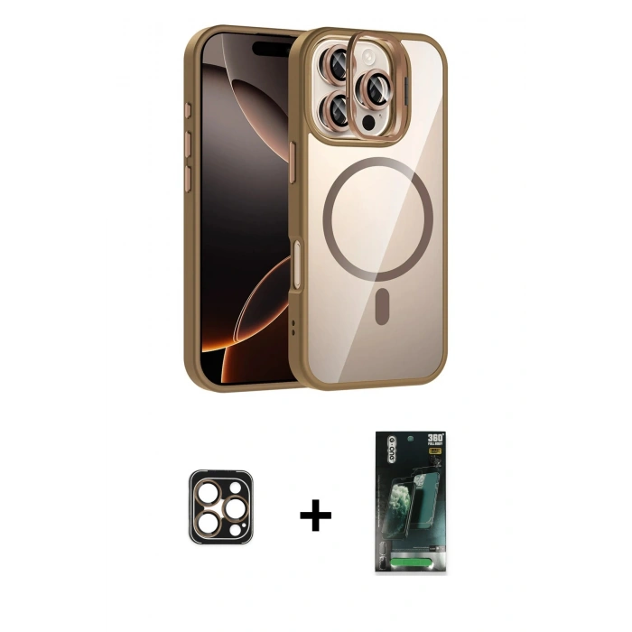 MARSİLYAN™- iPhone 16 Pro Max Kılıf Yadigar Asil Koleksiyonu - Siyah 360 Mat Full Body Arka Koruyucu + PVD Metal Kamera Lens - GD