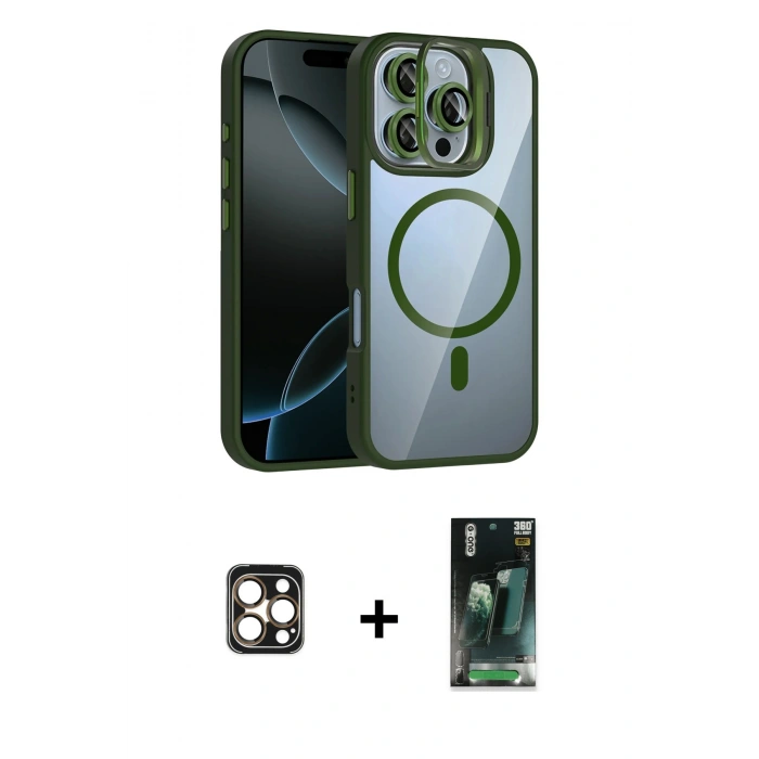 MARSİLYAN™- iPhone 16 Pro Max Kılıf Yadigar Asil Koleksiyonu - Siyah 360 Mat Full Body Arka Koruyucu + PVD Metal Kamera Lens - GD