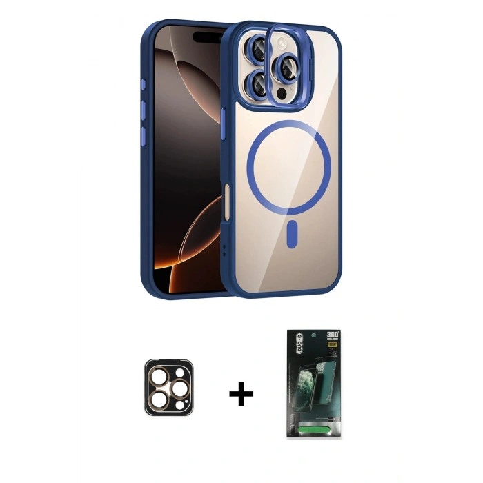 MARSİLYAN™- iPhone 16 Pro Max Kılıf Yadigar Asil Koleksiyonu - Siyah 360 Mat Full Body Arka Koruyucu + PVD Metal Kamera Lens - GD