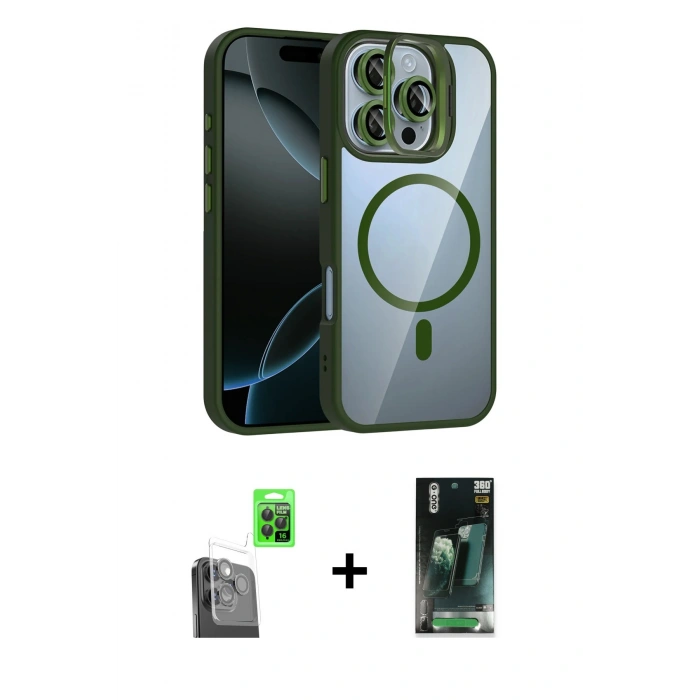 MARSİLYAN™- iPhone 16 Pro Max Kılıf Yadigar Asil Koleksiyonu - Siyah 360 Mat Full Body Arka Koruyucu + Siyah Raze Metal Kamera Lens