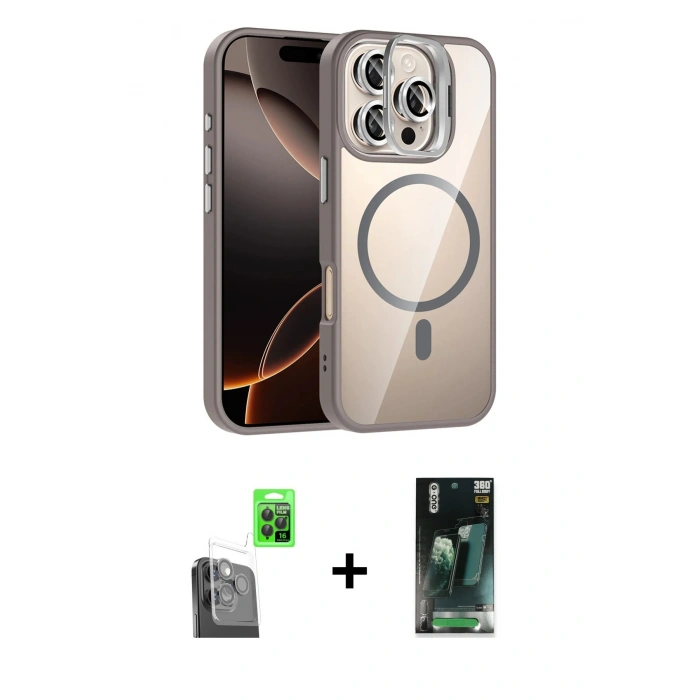 MARSİLYAN™- iPhone 16 Pro Max Kılıf Yadigar Asil Koleksiyonu - Siyah 360 Mat Full Body Arka Koruyucu + Siyah Raze Metal Kamera Lens