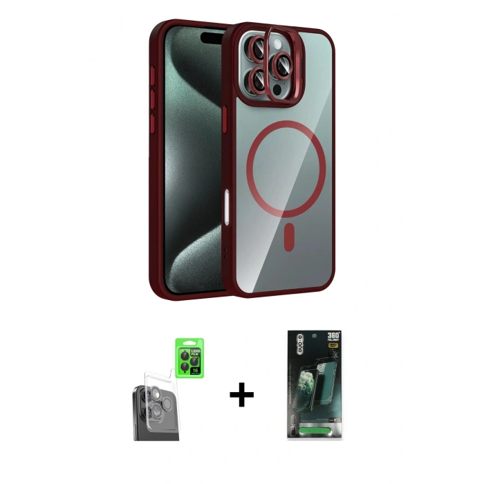 MARSİLYAN™- iPhone 16 Pro Max Kılıf Yadigar Asil Koleksiyonu - Siyah 360 Mat Full Body Arka Koruyucu + Siyah Raze Metal Kamera Lens
