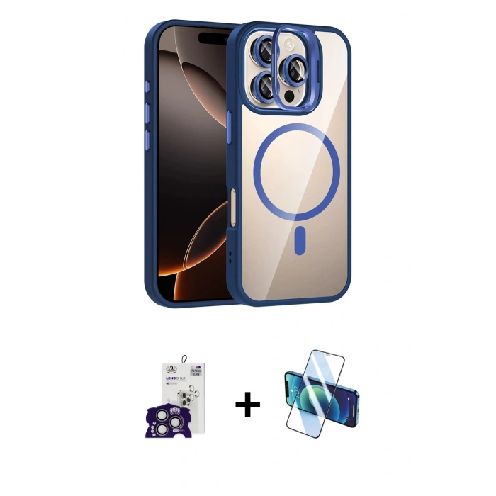 MARSİLYAN™- iPhone 16 Pro Max Kılıf Yadigar Asil Koleksiyonu - Siyah 3D Antistatik Cam Ekran Koruyucu + Bilvis Titan Kamera Lens - TMGI