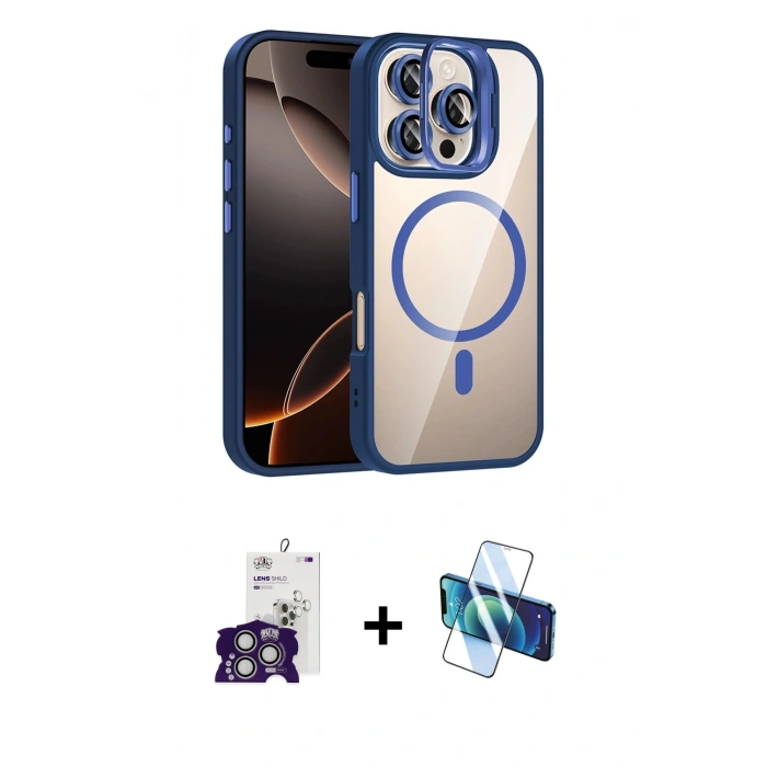MARSİLYAN™- iPhone 16 Pro Max Kılıf Yadigar Asil Koleksiyonu - Siyah 3D Antistatik Cam Ekran Koruyucu + Bilvis Titan Kamera Lens - GS