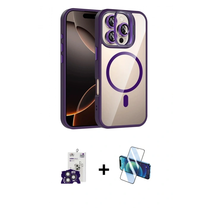 MARSİLYAN™- iPhone 16 Pro Max Kılıf Yadigar Asil Koleksiyonu - Siyah 3D Antistatik Cam Ekran Koruyucu + Bilvis Titan Kamera Lens - TMGI