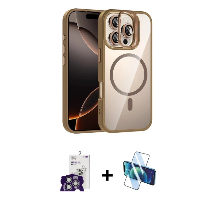 MARSİLYAN™- iPhone 16 Pro Max Kılıf Yadigar Asil Koleksiyonu - Siyah 3D Antistatik Cam Ekran Koruyucu + Bilvis Titan Kamera Lens - GS