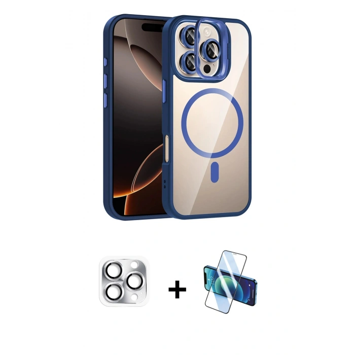 MARSİLYAN™- iPhone 16 Pro Max Kılıf Yadigar Asil Koleksiyonu - Siyah 3D Antistatik Cam Ekran Koruyucu + Pers Alüminyum Kamera Lens - GS