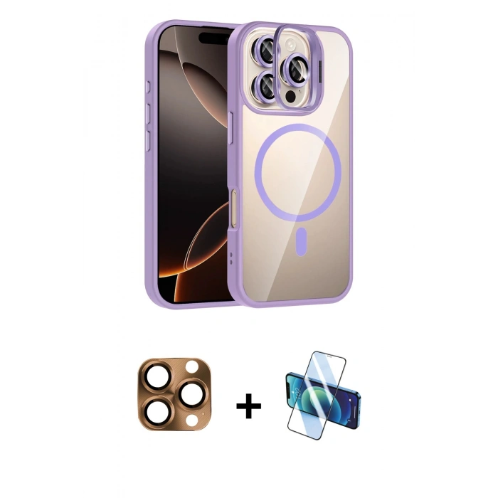 MARSİLYAN™- iPhone 16 Pro Max Kılıf Yadigar Asil Koleksiyonu - Siyah 3D Antistatik Cam Ekran Koruyucu + Pers Alüminyum Kamera Lens - CLTM