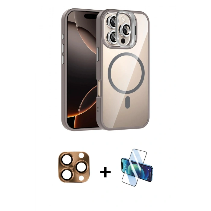 MARSİLYAN™- iPhone 16 Pro Max Kılıf Yadigar Asil Koleksiyonu - Siyah 3D Antistatik Cam Ekran Koruyucu + Pers Alüminyum Kamera Lens - CLTM