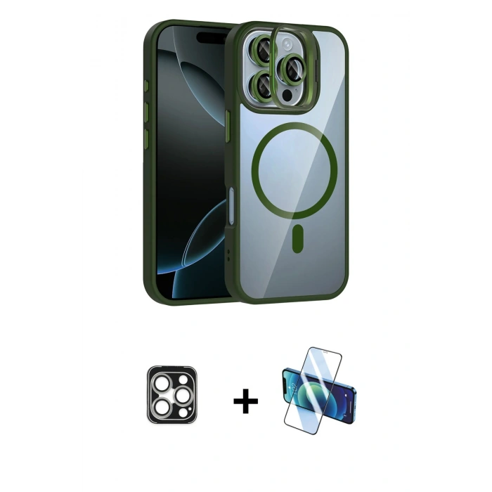 MARSİLYAN™- iPhone 16 Pro Max Kılıf Yadigar Asil Koleksiyonu - Siyah 3D Antistatik Cam Ekran Koruyucu + PVD Metal Kamera Lens - GS