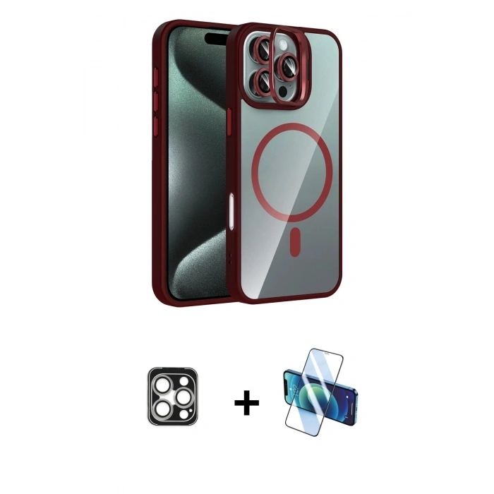 MARSİLYAN™- iPhone 16 Pro Max Kılıf Yadigar Asil Koleksiyonu - Siyah 3D Antistatik Cam Ekran Koruyucu + PVD Metal Kamera Lens - GS