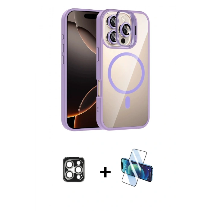 MARSİLYAN™- iPhone 16 Pro Max Kılıf Yadigar Asil Koleksiyonu - Siyah 3D Antistatik Cam Ekran Koruyucu + PVD Metal Kamera Lens - GS