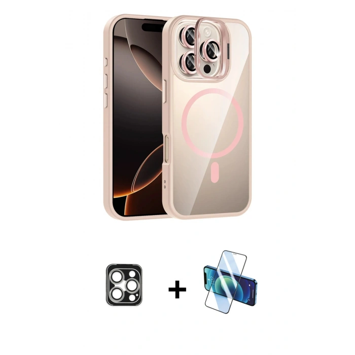MARSİLYAN™- iPhone 16 Pro Max Kılıf Yadigar Asil Koleksiyonu - Siyah 3D Antistatik Cam Ekran Koruyucu + PVD Metal Kamera Lens - GS