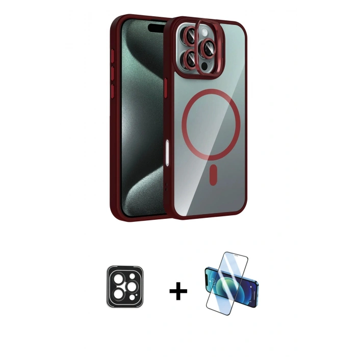 MARSİLYAN™- iPhone 16 Pro Max Kılıf Yadigar Asil Koleksiyonu - Siyah 3D Antistatik Cam Ekran Koruyucu + PVD Metal Kamera Lens - SH