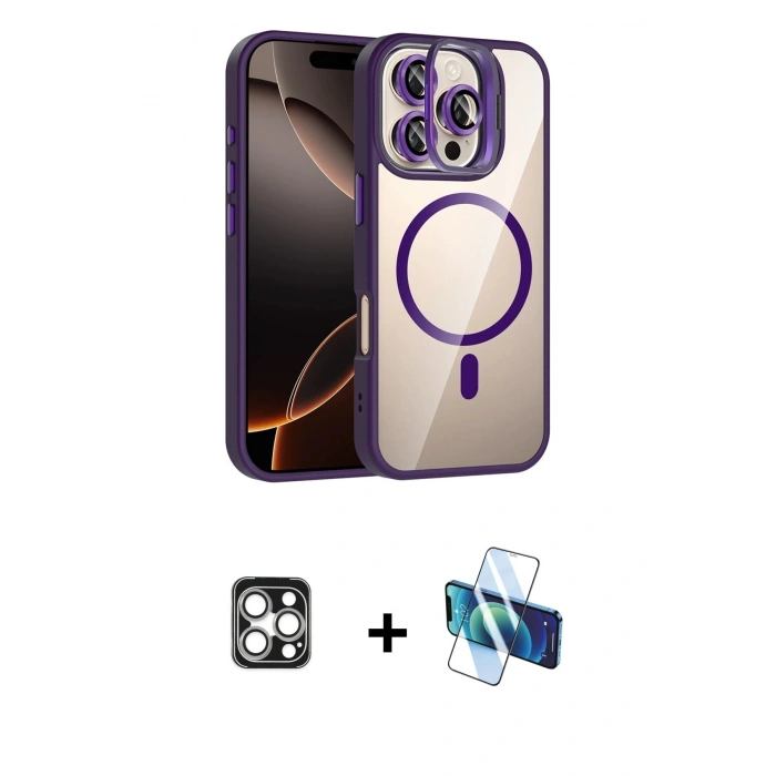 MARSİLYAN™- iPhone 16 Pro Max Kılıf Yadigar Asil Koleksiyonu - Siyah 3D Antistatik Cam Ekran Koruyucu + PVD Metal Kamera Lens - GS
