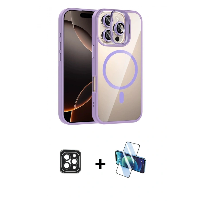 MARSİLYAN™- iPhone 16 Pro Max Kılıf Yadigar Asil Koleksiyonu - Siyah 3D Antistatik Cam Ekran Koruyucu + PVD Metal Kamera Lens - SH