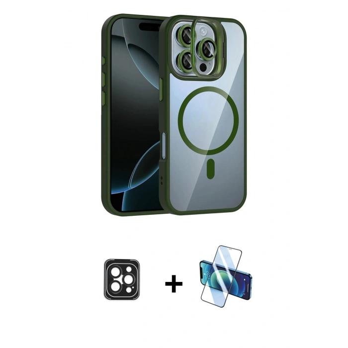 MARSİLYAN™- iPhone 16 Pro Max Kılıf Yadigar Asil Koleksiyonu - Siyah 3D Antistatik Cam Ekran Koruyucu + PVD Metal Kamera Lens - SH